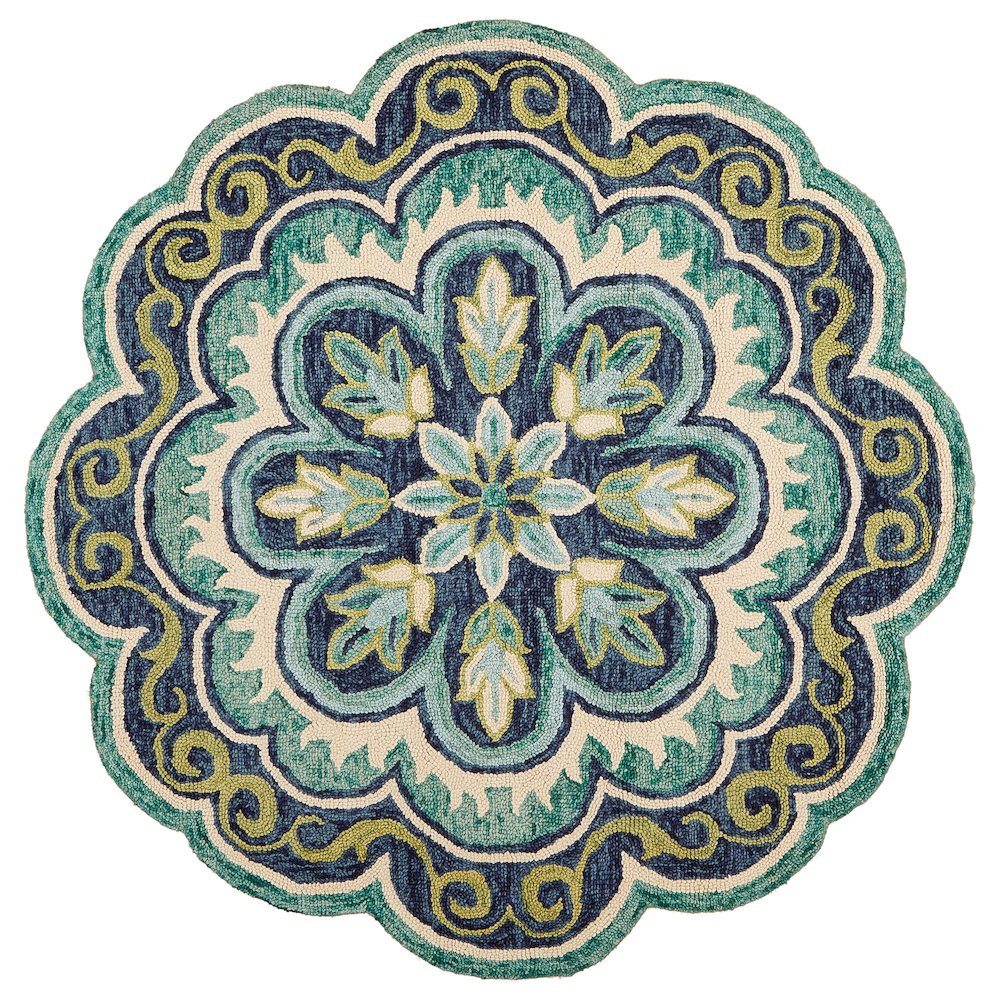 Dazzle Wool Area Rug Indoor in Green/Blue, 5' Round. Picture 1