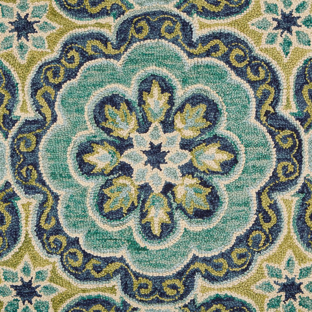 Dazzle Wool Area Rug Indoor in Green/Blue, 5' Round. Picture 4
