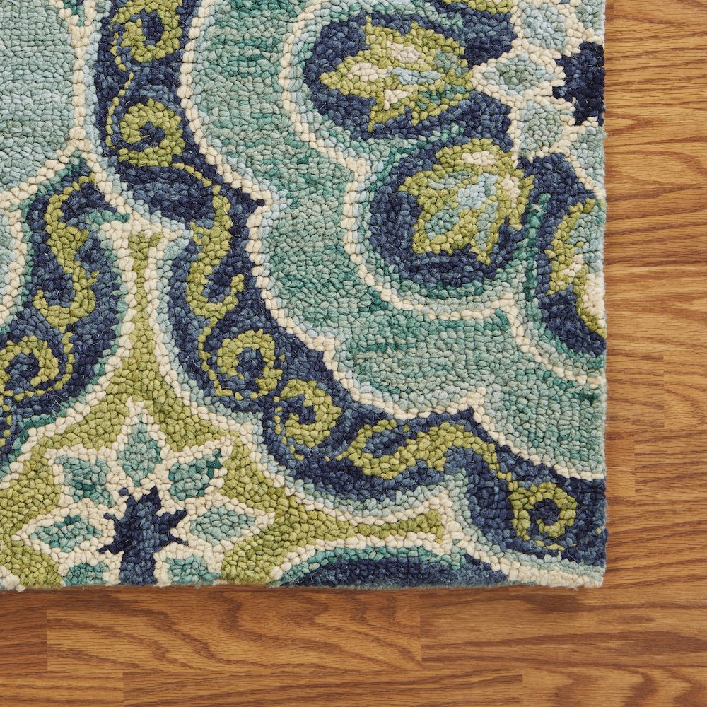 Dazzle Wool Area Rug Indoor in Green/Blue, 4' Round. Picture 6