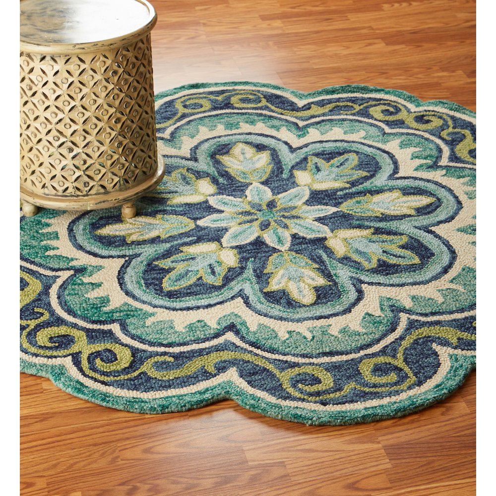Dazzle Wool Area Rug Indoor in Green/Blue, 4' Round. Picture 8