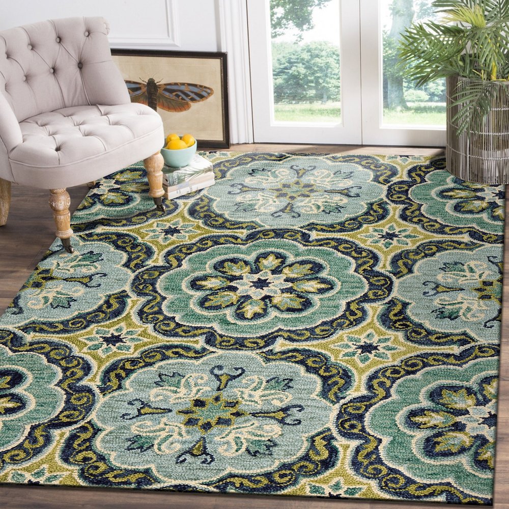 Dazzle Wool Area Rug Indoor in Green/Blue, 5' x 7'9". Picture 7