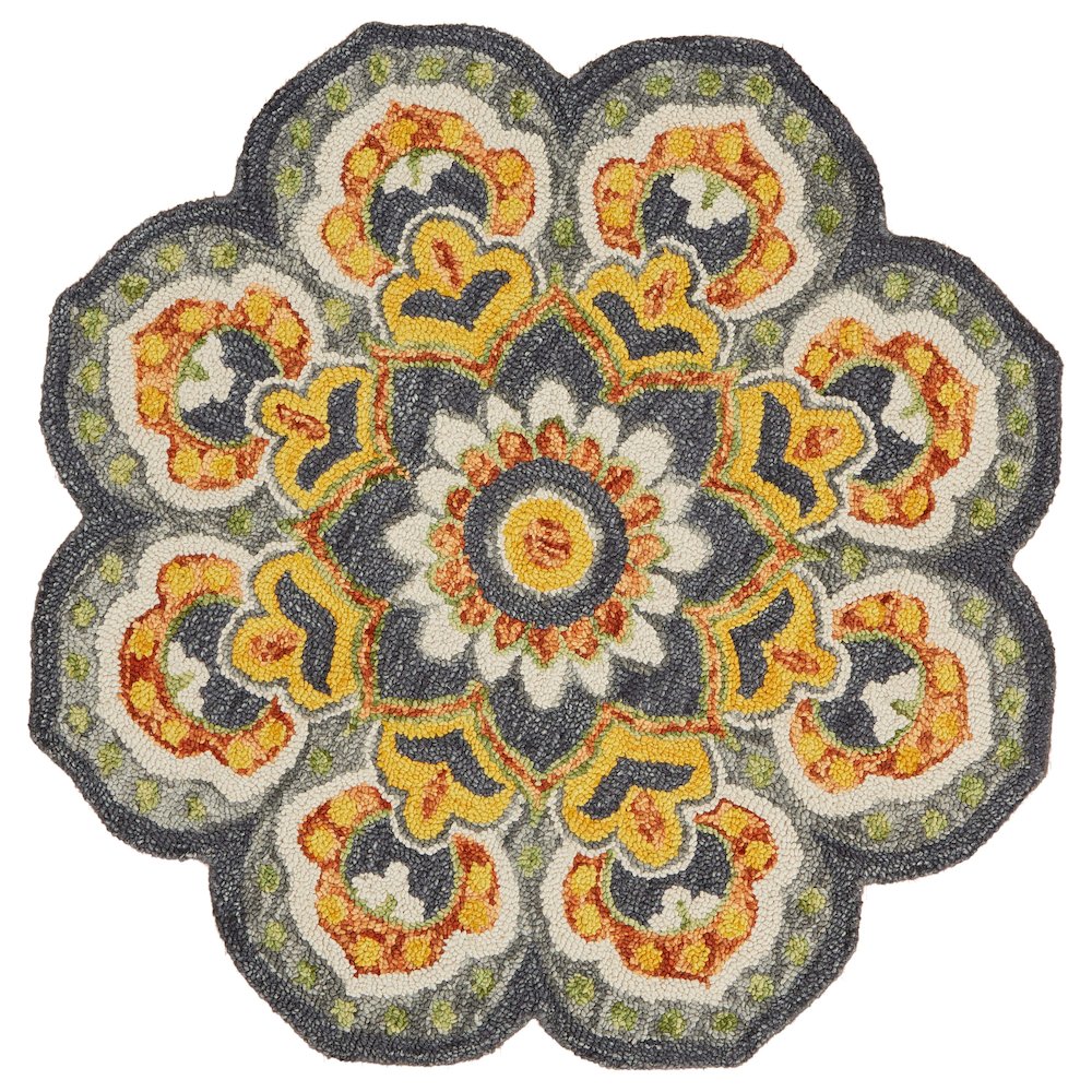 Dazzle Wool Area Rug Indoor in Gray/Yellow, 4' Round. Picture 1