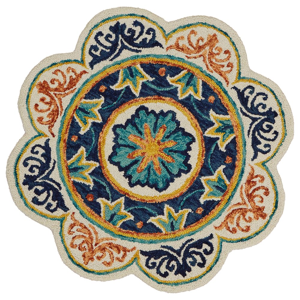 Dazzle Wool Area Rug Indoor in Blue/Ivory, 4' Round. Picture 1