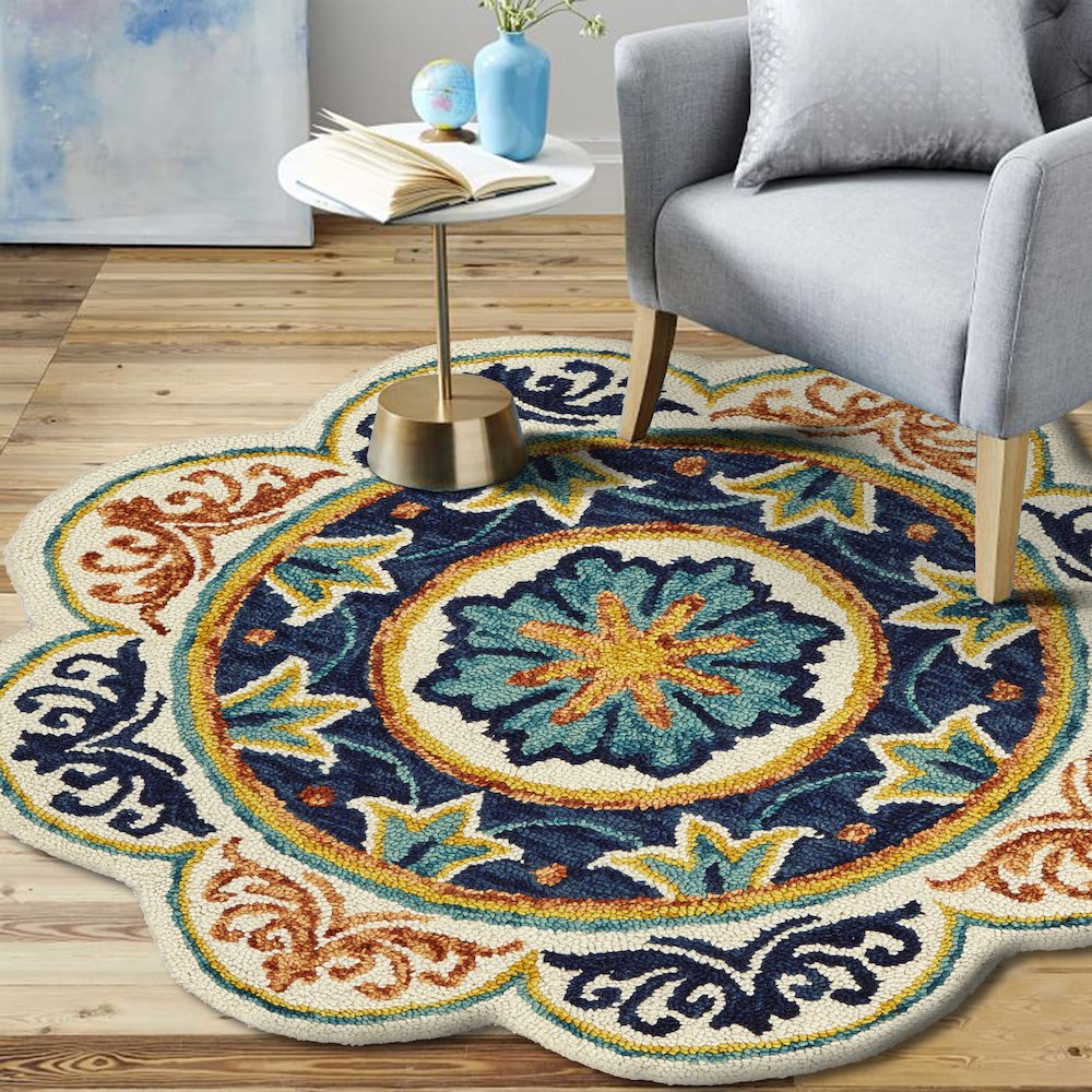Dazzle Wool Area Rug Indoor in Blue/Ivory, 6' Round. Picture 8
