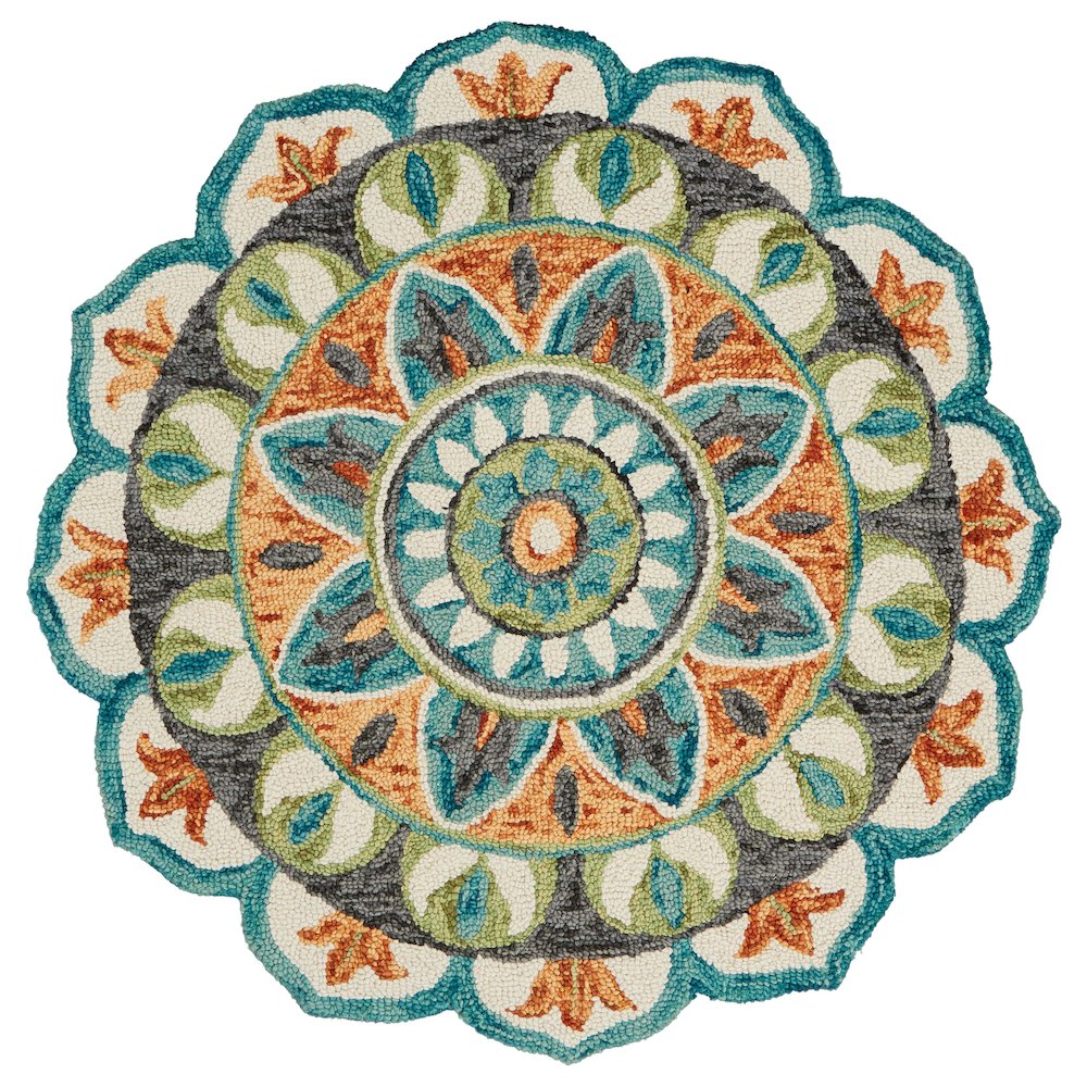 Dazzle Wool Area Rug Indoor in Orange/Blue, 4' Round. Picture 1