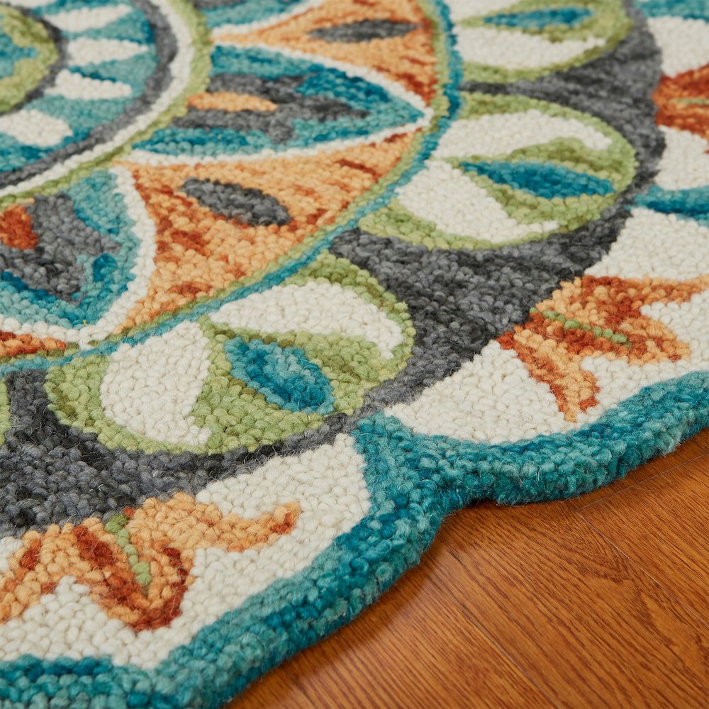 Dazzle Wool Area Rug Indoor in Orange/Blue, 5' Round. Picture 3