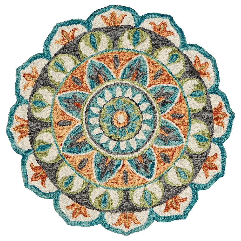 Dazzle Wool Area Rug Indoor in Orange/Blue, 5' Round. Picture 1