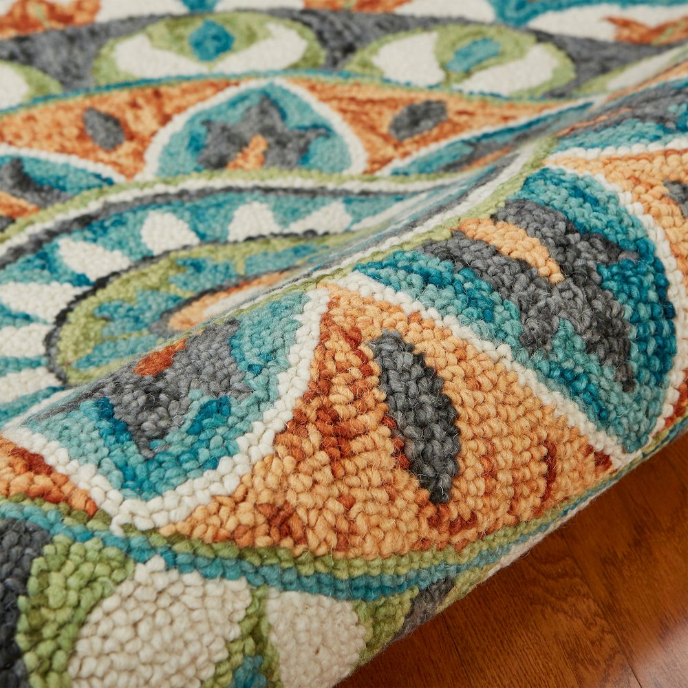 Dazzle Wool Area Rug Indoor in Orange/Blue, 5' Round. Picture 4