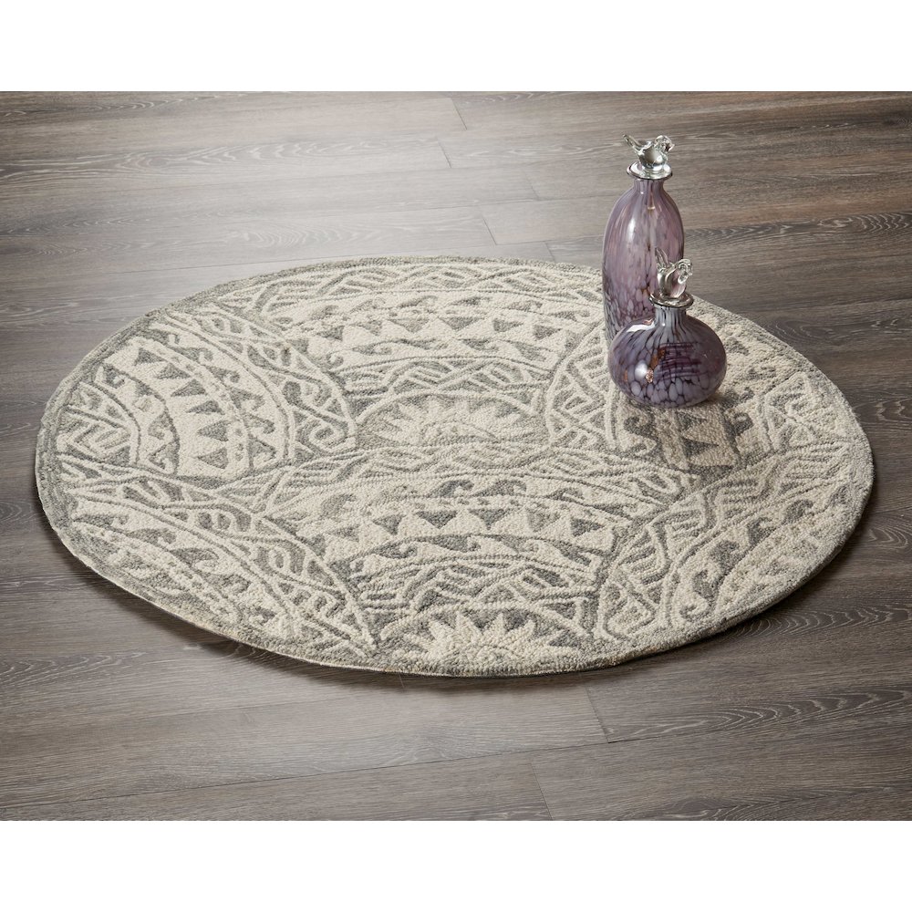 Dazzle Wool Area Rug Indoor in Gray/Ivory, 4' Round. Picture 7