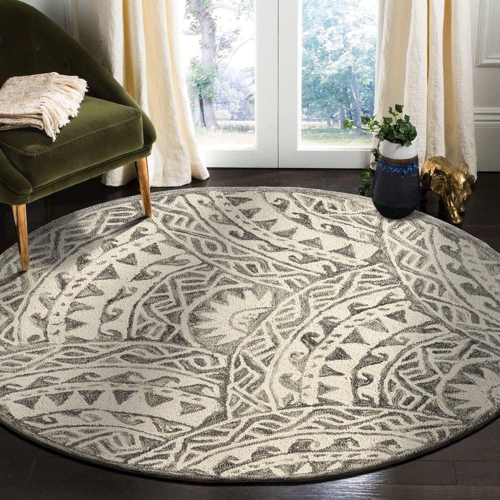 Dazzle Wool Area Rug Indoor in Gray/Ivory, 4' Round. Picture 8