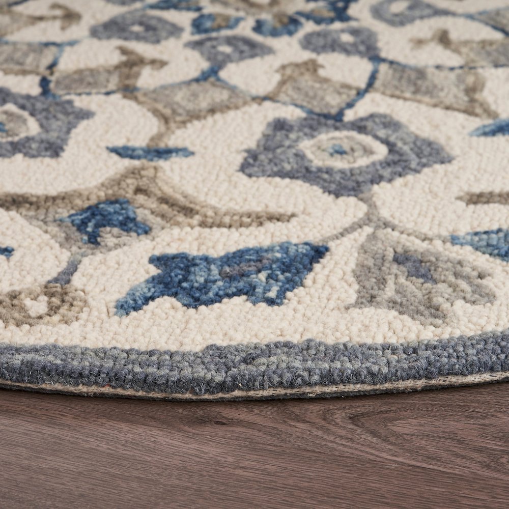 Dazzle Wool Area Rug Indoor in Blue/Ivory, 4' Round. Picture 6