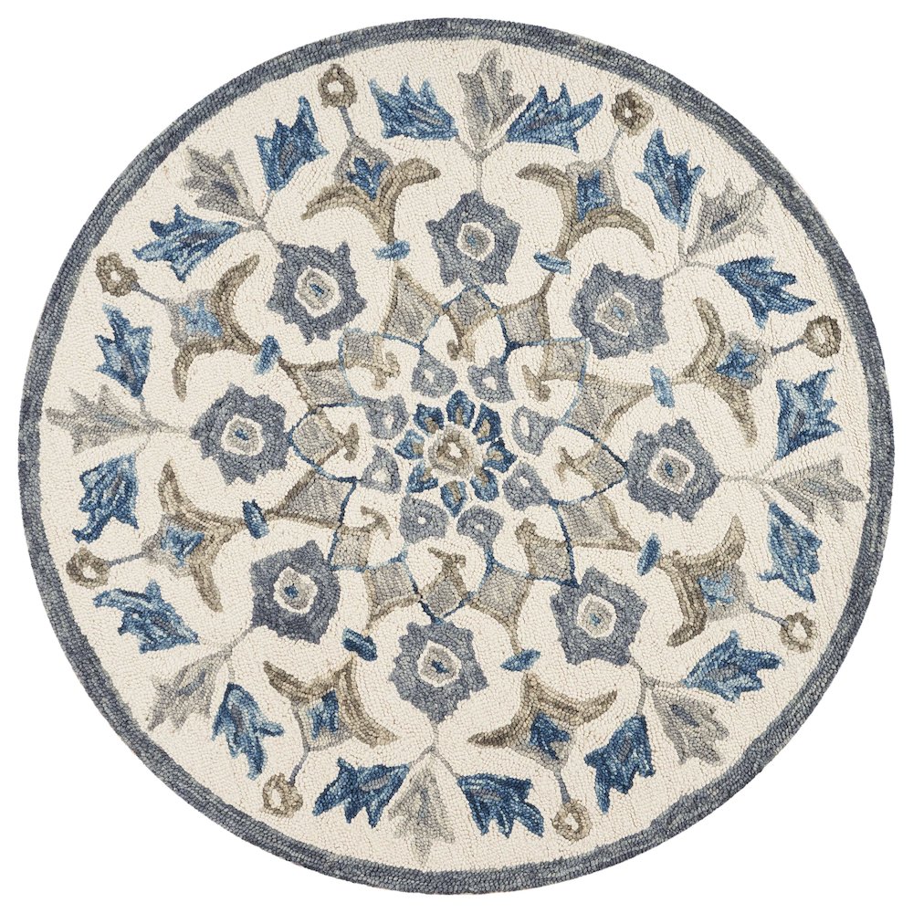 Dazzle Wool Area Rug Indoor in Blue/Ivory, 4' Round. Picture 1