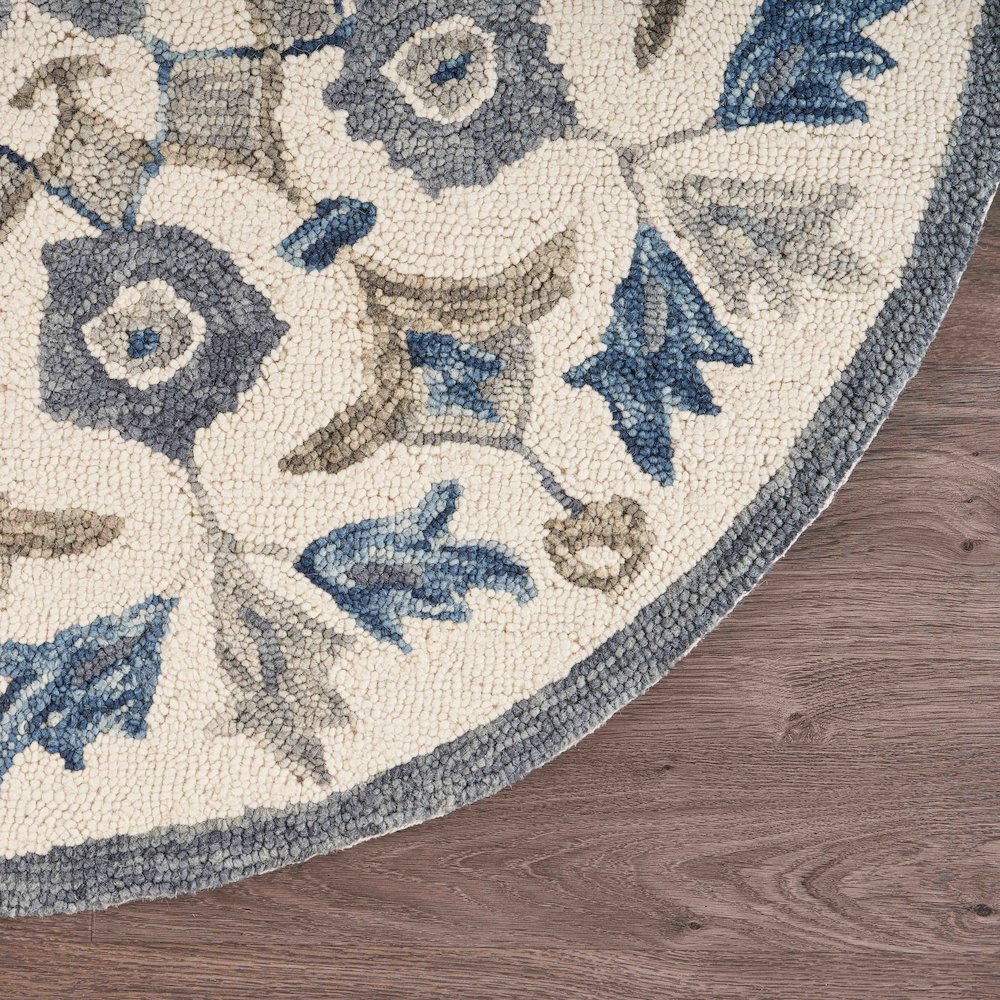 Dazzle Wool Area Rug Indoor in Blue/Ivory, 4' Round. Picture 3
