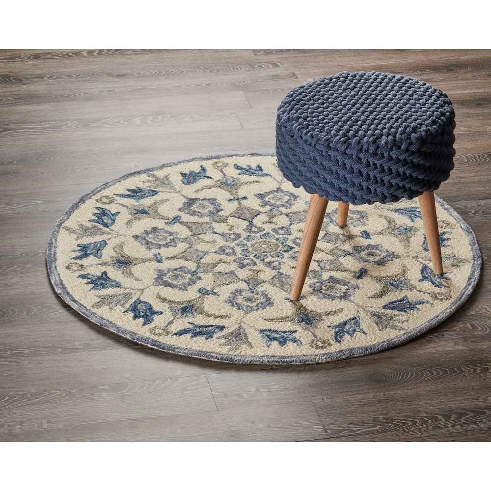 Dazzle Wool Area Rug Indoor in Blue/Ivory, 4' Round. Picture 7