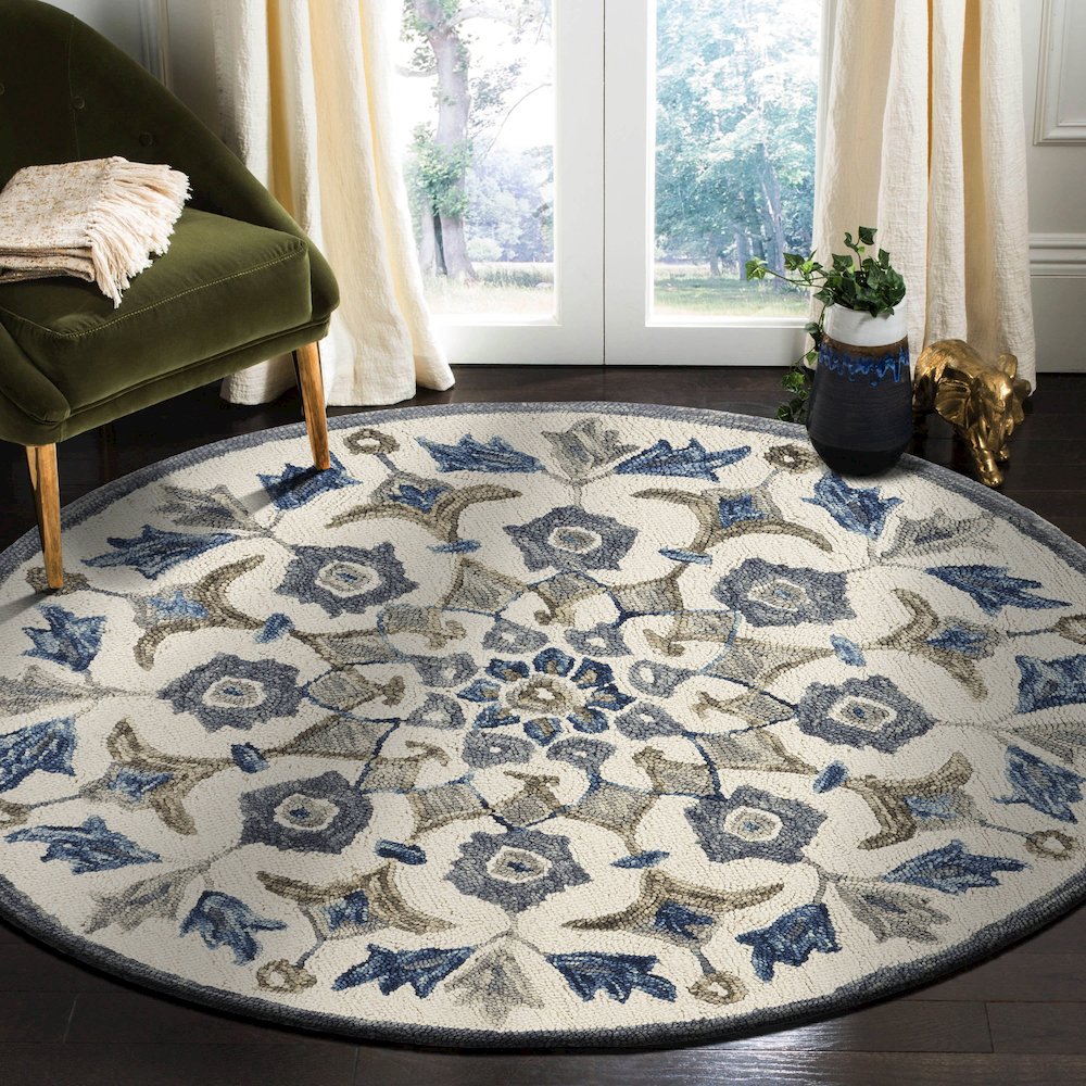 Dazzle Wool Area Rug Indoor in Blue/Ivory, 4' Round. Picture 8