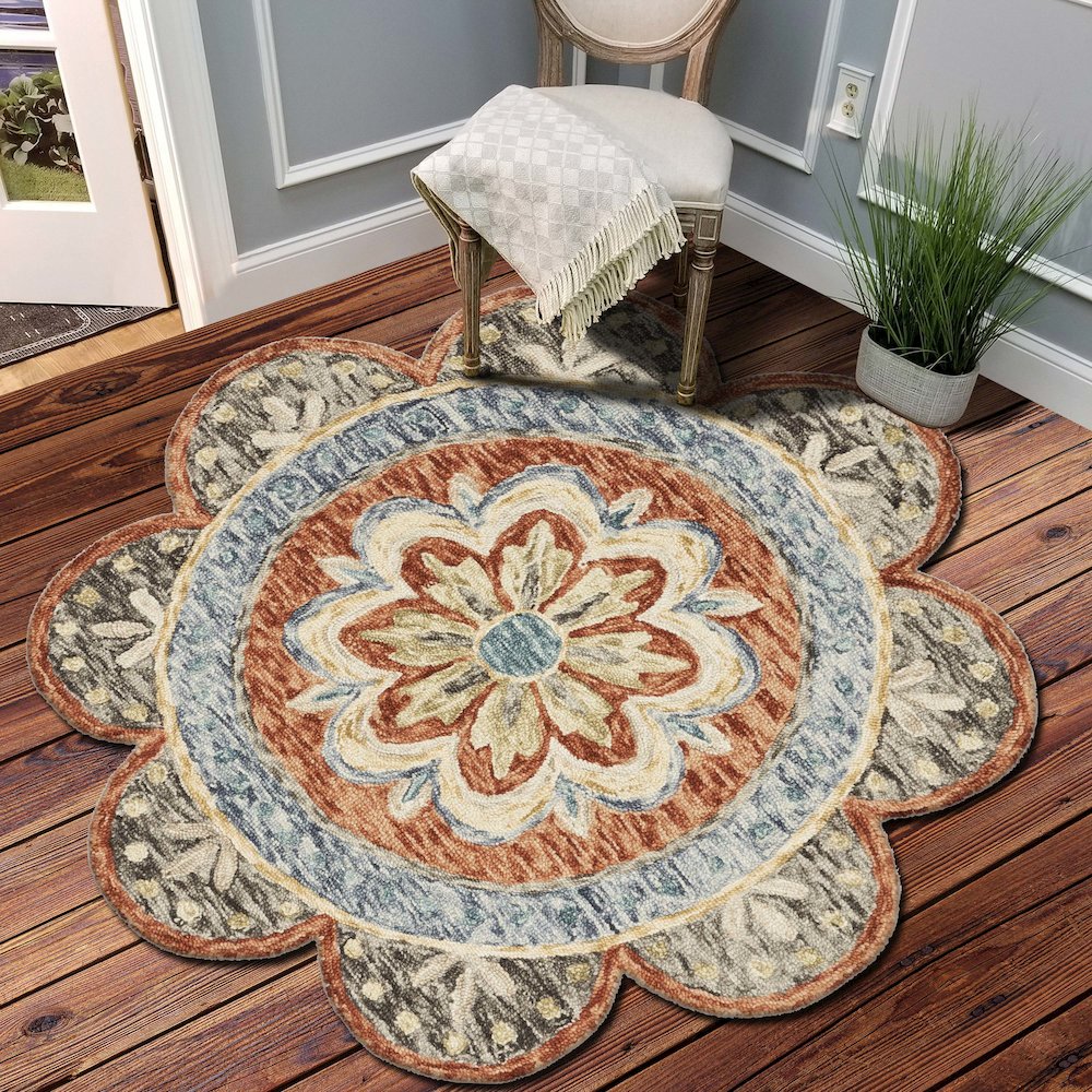 Dazzle Wool Area Rug Indoor in Orange/Multicolored, 4' Round. Picture 8