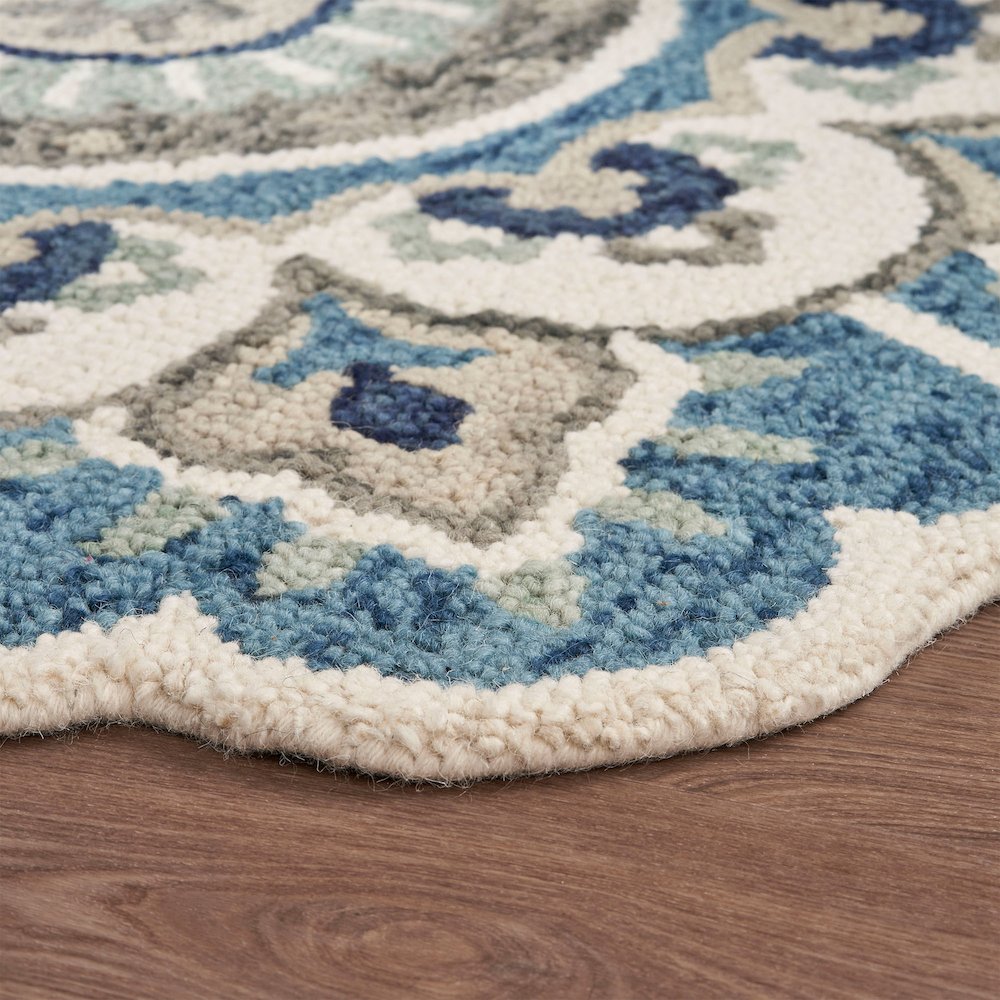 Dazzle Wool Area Rug Indoor in Cream/Blue, 5' Round. Picture 2