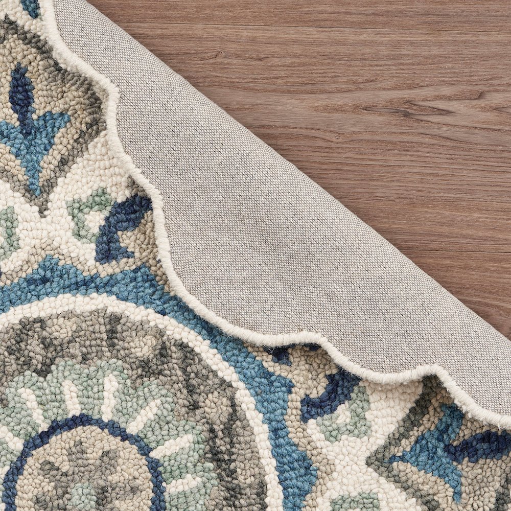 Dazzle Wool Area Rug Indoor in Cream/Blue, 5' Round. Picture 5