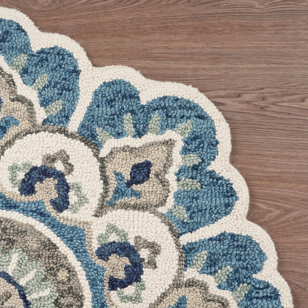 Dazzle Wool Area Rug Indoor in Cream/Blue, 5' Round. Picture 4