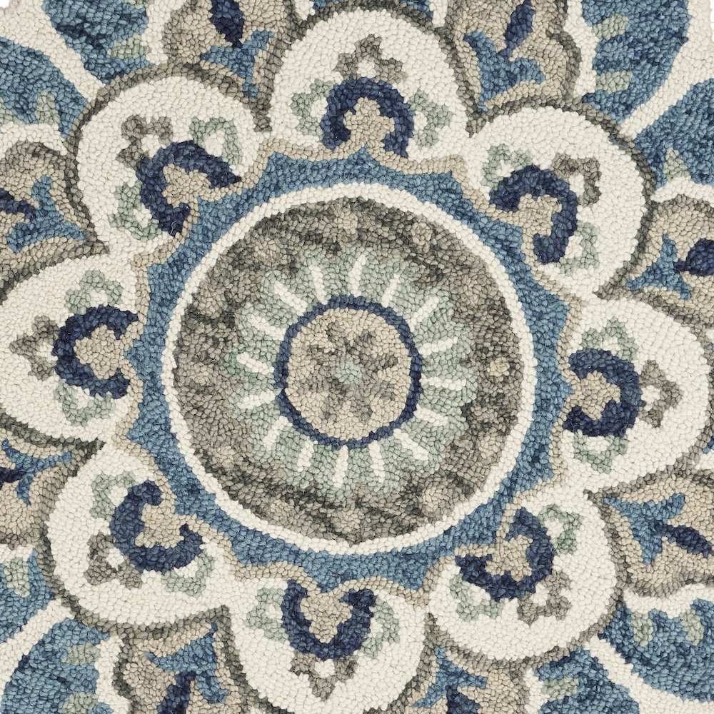 Dazzle Wool Area Rug Indoor in Cream/Blue, 4' Round. Picture 2