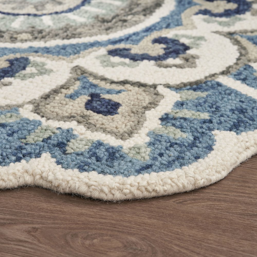 Dazzle Wool Area Rug Indoor in Cream/Blue, 4' Round. Picture 3