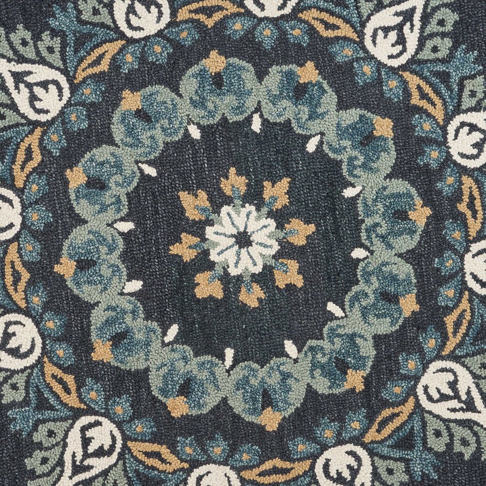 Dazzle Wool Area Rug Indoor in Black/Multicolored, 4' Round. Picture 2
