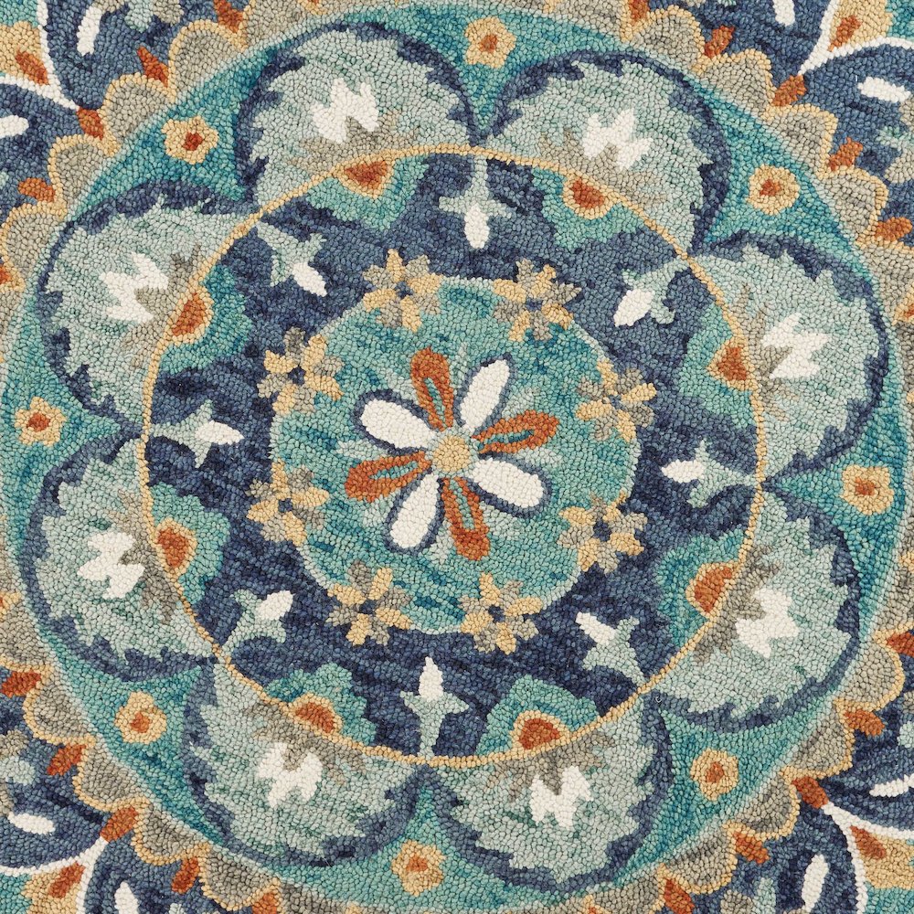Dazzle Wool Area Rug Indoor in Blue/Multicolored, 4' Round. Picture 2