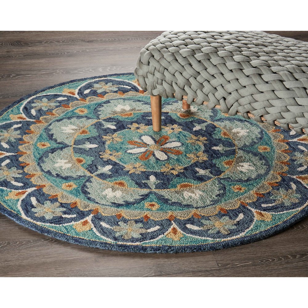Dazzle Wool Area Rug Indoor in Blue/Multicolored, 4' Round. Picture 7