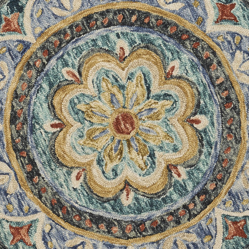 Dazzle Wool Area Rug Indoor in Blue/Multicolored, 4' Round. Picture 2