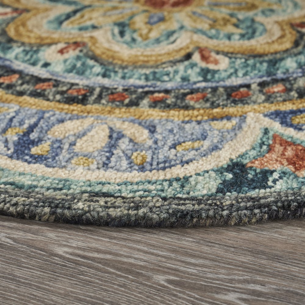 Dazzle Wool Area Rug Indoor in Blue/Multicolored, 4' Round. Picture 3