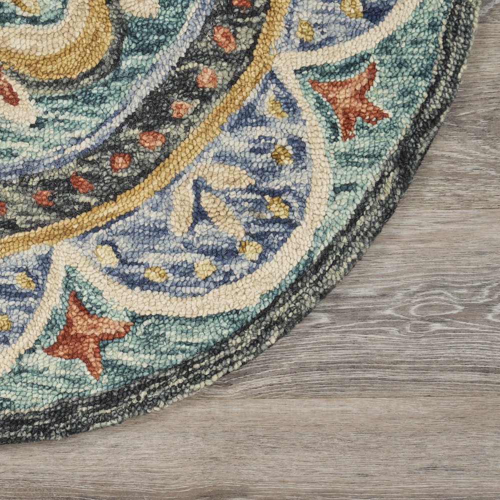 Dazzle Wool Area Rug Indoor in Blue/Multicolored, 4' Round. Picture 6