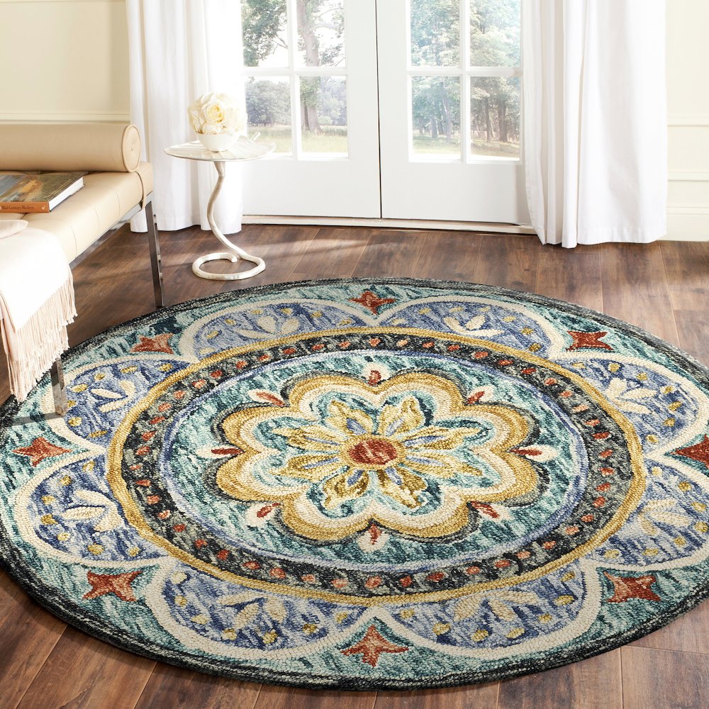 Dazzle Wool Area Rug Indoor in Blue/Multicolored, 4' Round. Picture 7