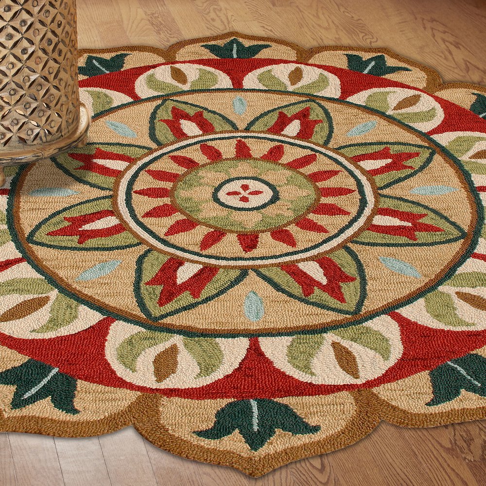 Dazzle Wool Area Rug Indoor in Red/Green, 4' Round. Picture 2