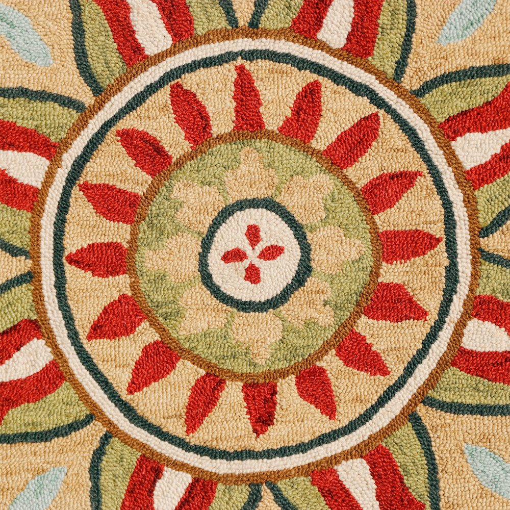 Dazzle Wool Area Rug Indoor in Red/Green, 4' Round. Picture 7