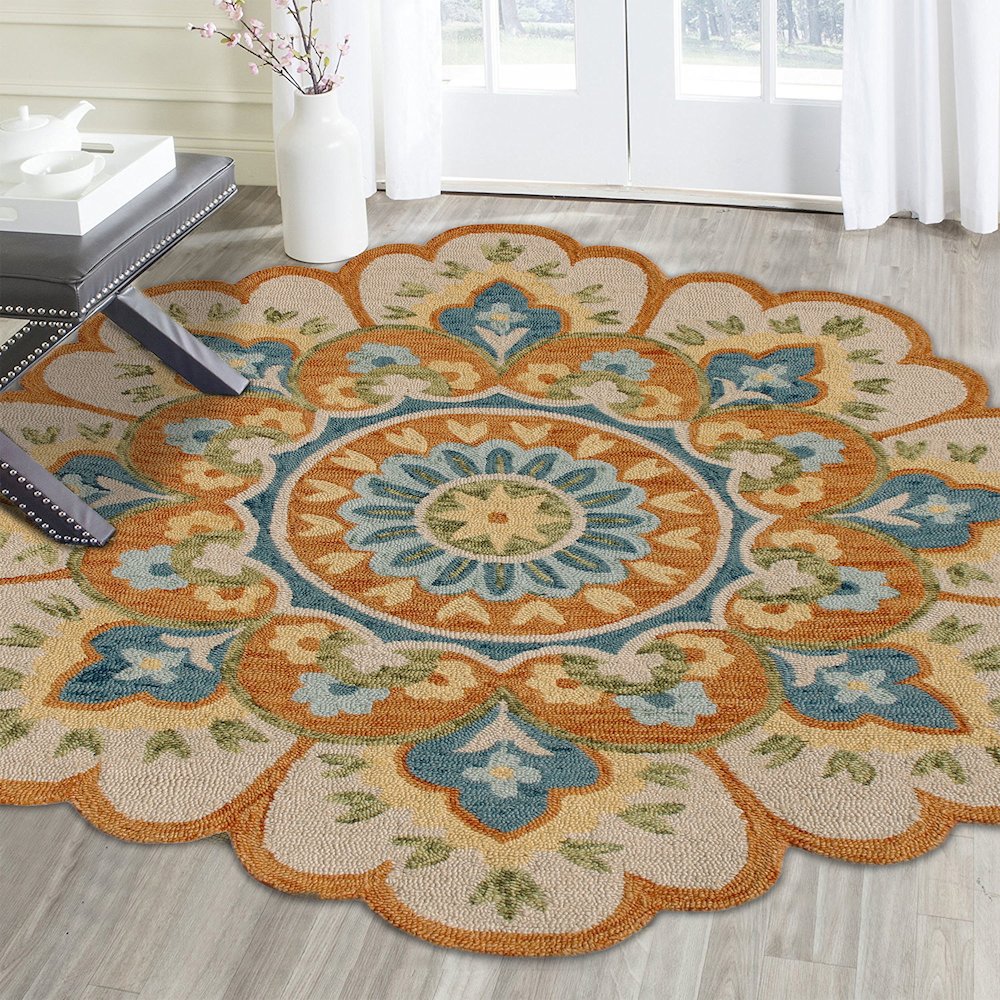 Dazzle Wool Area Rug Indoor in Orange/Blue, 4' Round. Picture 2