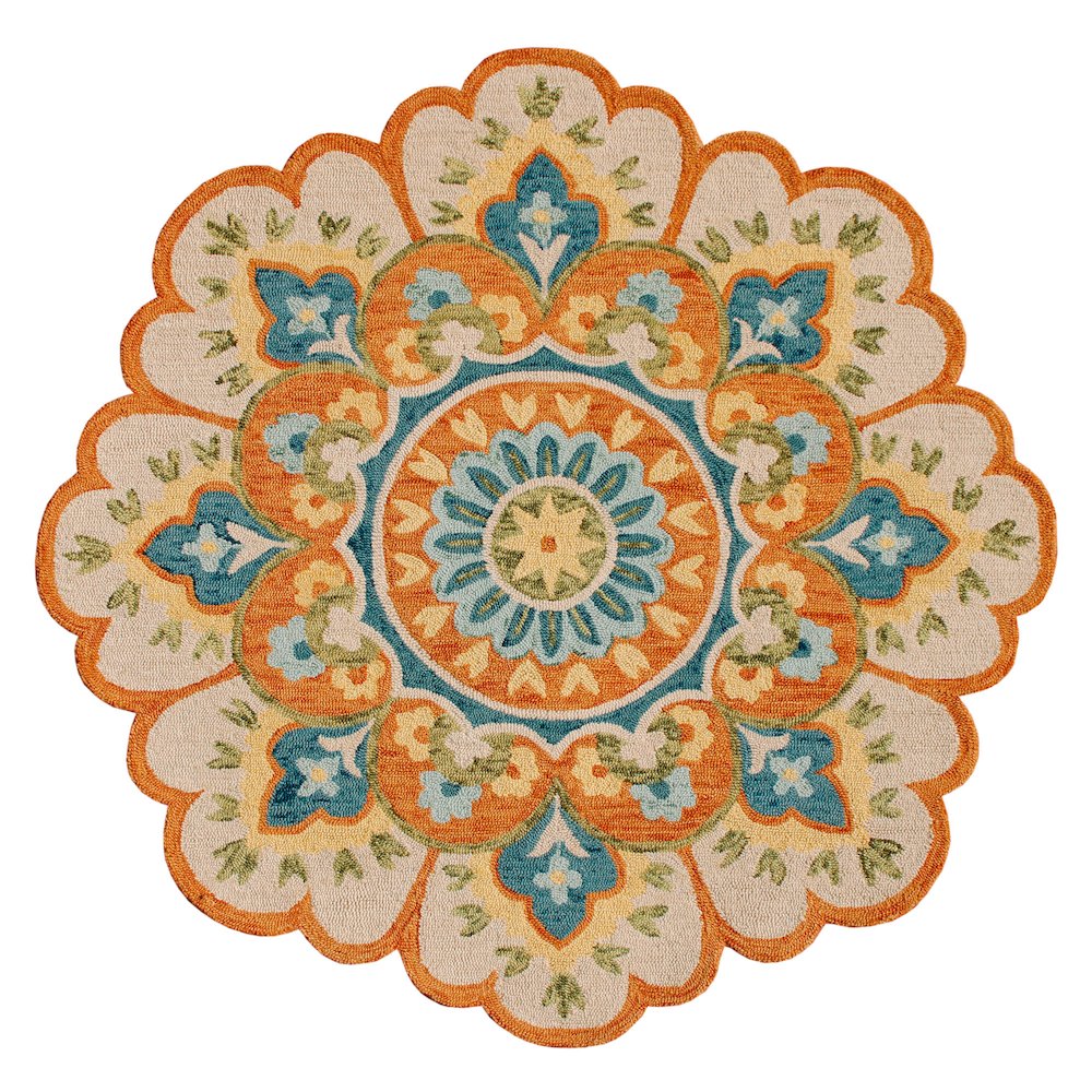 Dazzle Wool Area Rug Indoor in Orange/Blue, 4' Round. Picture 1