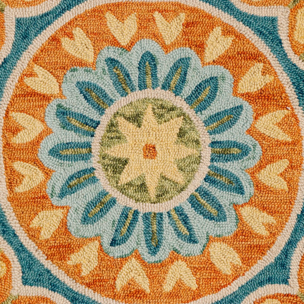 Dazzle Wool Area Rug Indoor in Orange/Blue, 4' Round. Picture 7