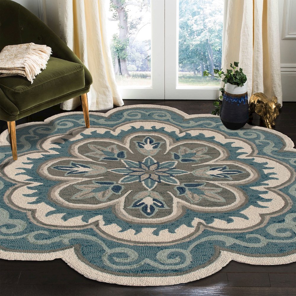 Dazzle Wool Area Rug Indoor in Blue/Gray, 4' Round. Picture 2