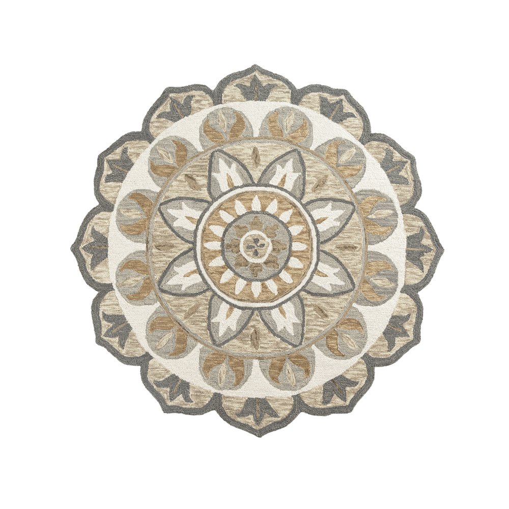 Dazzle Wool Area Rug Indoor in Gray/Ivory, 4' Round. Picture 1