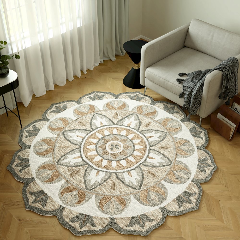 Dazzle Wool Area Rug Indoor in Gray/Ivory, 4' Round. Picture 2