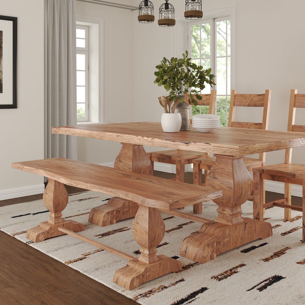 Finley Dining Bench Natural Finish in Natural/Natural, 72" W x 16" D x 18" H. Picture 2