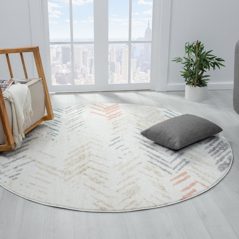 Dune Durable Performance Area Rug Indoor in Ivory/Multicolored, 6' Round. Picture 2