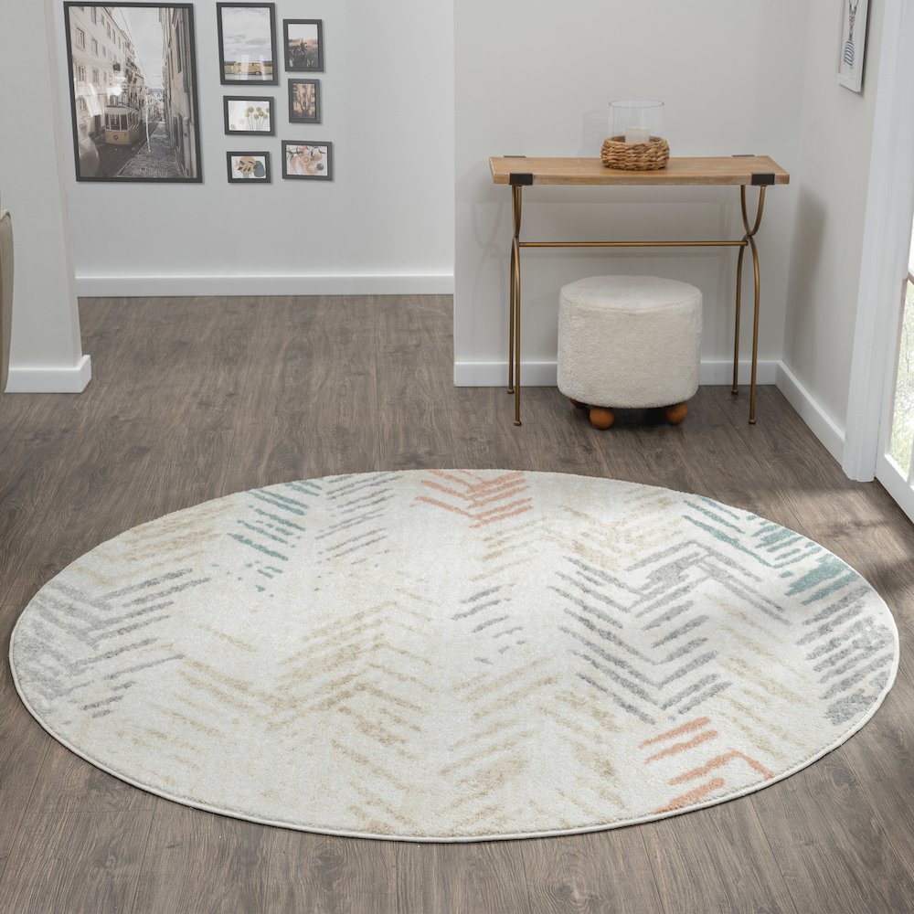 Dune Durable Performance Area Rug Indoor in Ivory/Multicolored, 6' Round. Picture 8