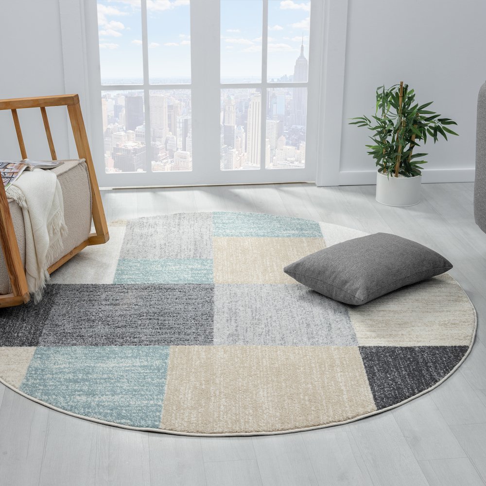 Dune Durable Performance Area Rug Indoor in Beige/Blue, 6' Round. Picture 2