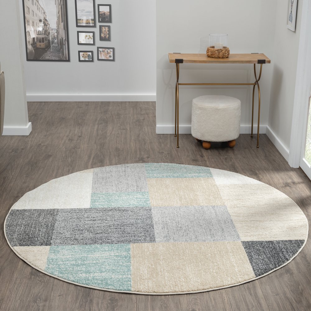 Dune Durable Performance Area Rug Indoor in Beige/Blue, 6' Round. Picture 8