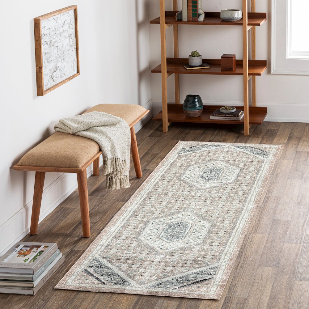 Dune Durable Performance Area Rug Indoor in Pink/Cream, 2'6" x 8'. Picture 2
