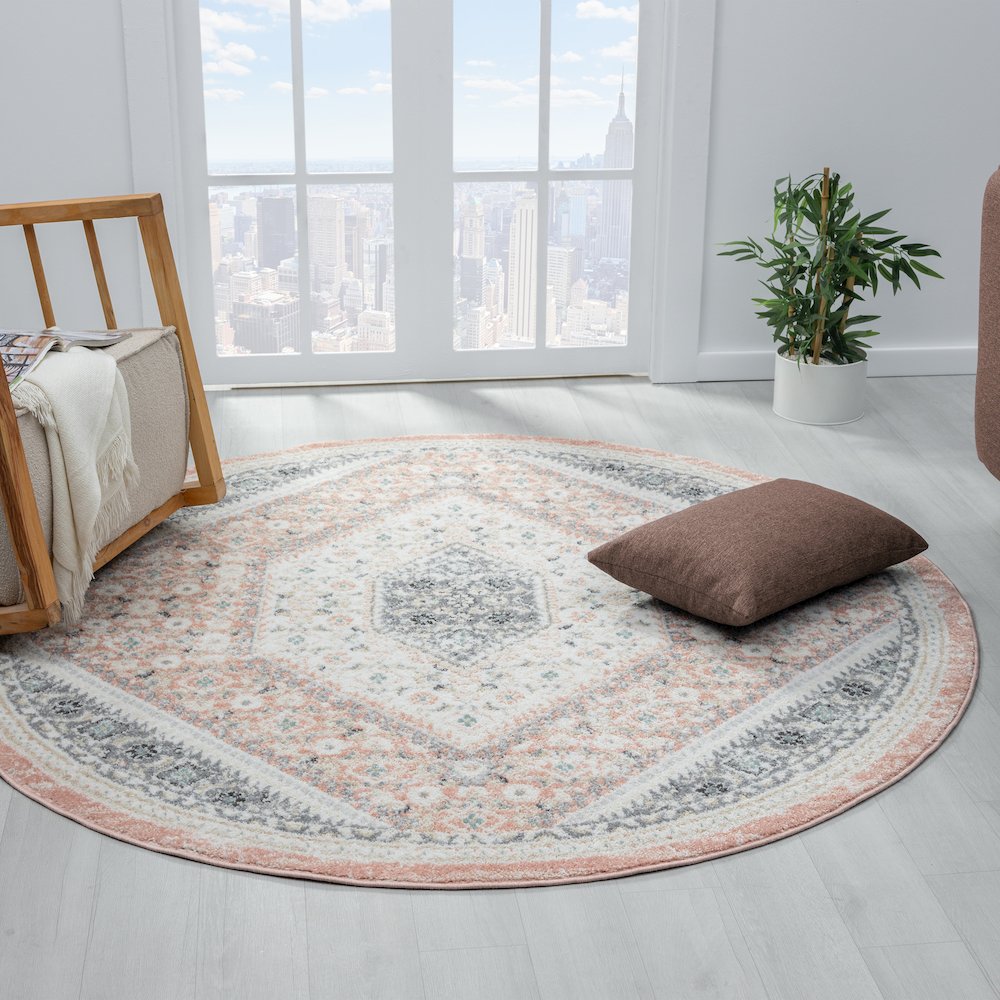 Dune Durable Performance Area Rug Indoor in Pink/Cream, 6' Round. Picture 2