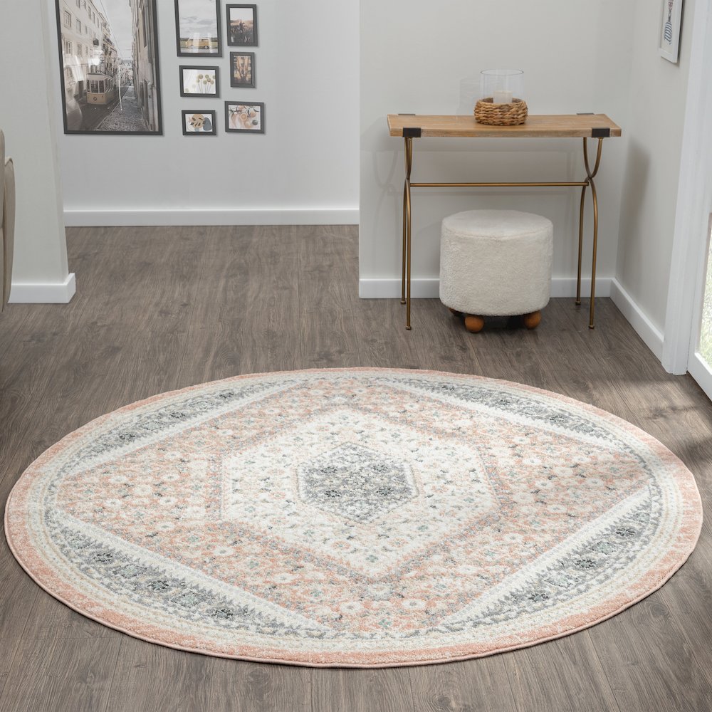 Dune Durable Performance Area Rug Indoor in Pink/Cream, 6' Round. Picture 8