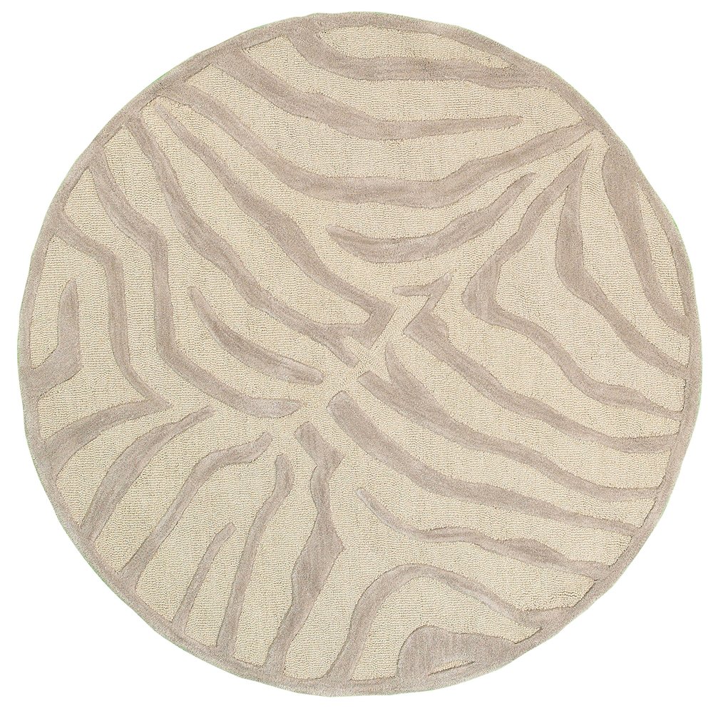 Fashion Wool Area Rug Indoor in Beige/Gray, 3' Round. Picture 1