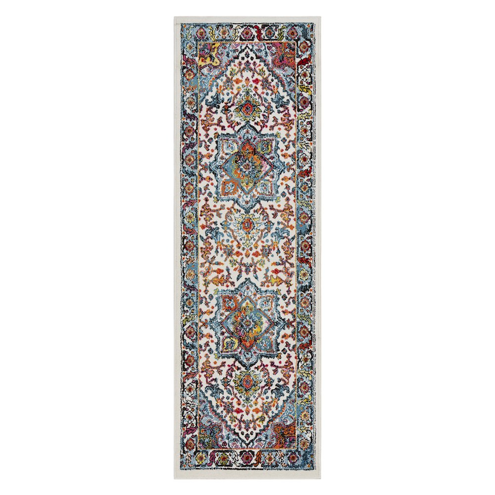 Fusion Olefin Area Rug Indoor in White/Blue, 2'3" x 7'. Picture 1